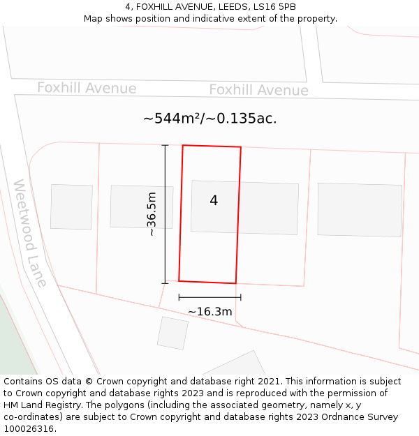 4, FOXHILL AVENUE, LEEDS, LS16 5PB: Plot and title map
