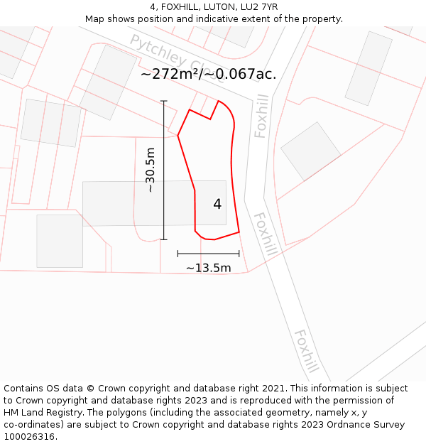 4, FOXHILL, LUTON, LU2 7YR: Plot and title map