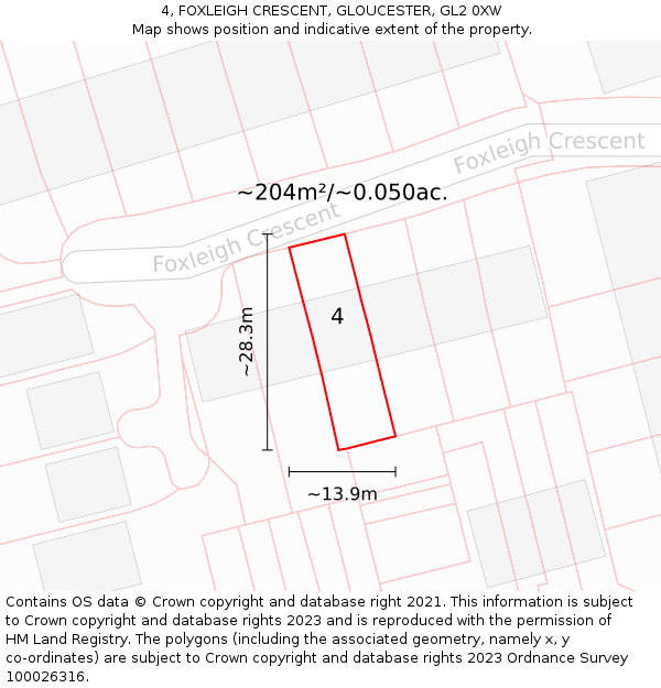 4, FOXLEIGH CRESCENT, GLOUCESTER, GL2 0XW: Plot and title map