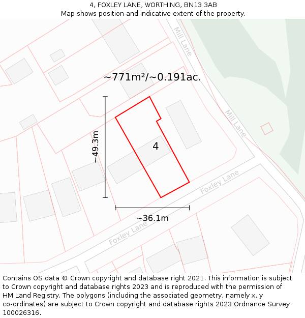 4, FOXLEY LANE, WORTHING, BN13 3AB: Plot and title map