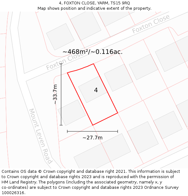 4, FOXTON CLOSE, YARM, TS15 9RQ: Plot and title map