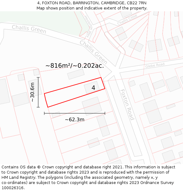 4, FOXTON ROAD, BARRINGTON, CAMBRIDGE, CB22 7RN: Plot and title map