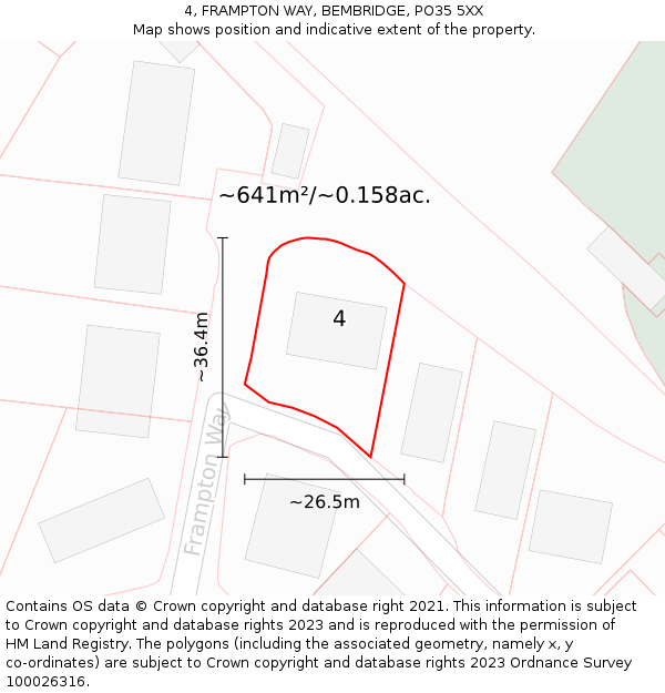 4, FRAMPTON WAY, BEMBRIDGE, PO35 5XX: Plot and title map