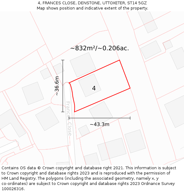 4, FRANCES CLOSE, DENSTONE, UTTOXETER, ST14 5GZ: Plot and title map