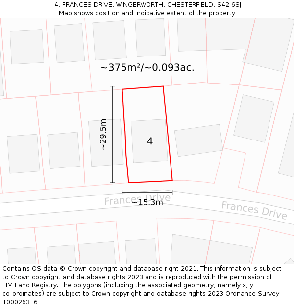 4, FRANCES DRIVE, WINGERWORTH, CHESTERFIELD, S42 6SJ: Plot and title map