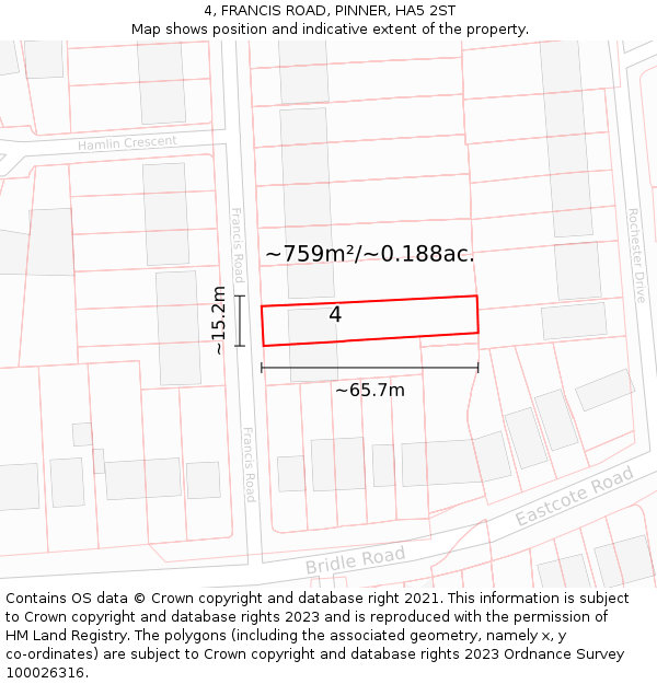 4, FRANCIS ROAD, PINNER, HA5 2ST: Plot and title map