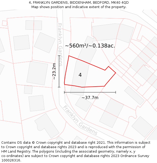 4, FRANKLYN GARDENS, BIDDENHAM, BEDFORD, MK40 4QD: Plot and title map
