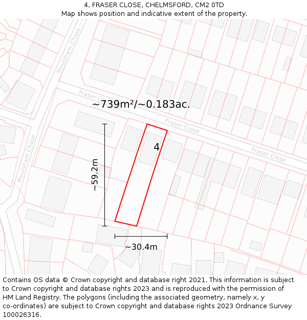 4, FRASER CLOSE, CHELMSFORD, CM2 0TD: Plot and title map