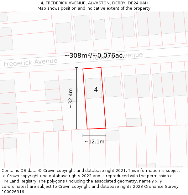 4, FREDERICK AVENUE, ALVASTON, DERBY, DE24 0AH: Plot and title map