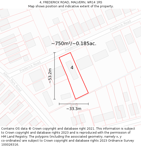 4, FREDERICK ROAD, MALVERN, WR14 1RS: Plot and title map