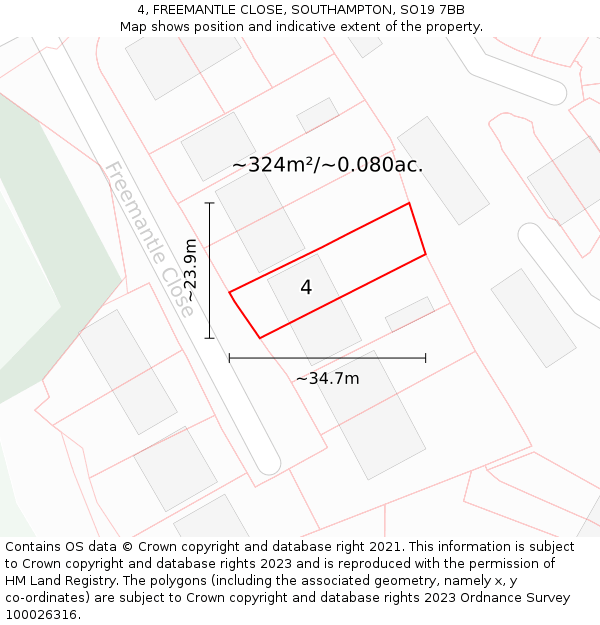 4, FREEMANTLE CLOSE, SOUTHAMPTON, SO19 7BB: Plot and title map