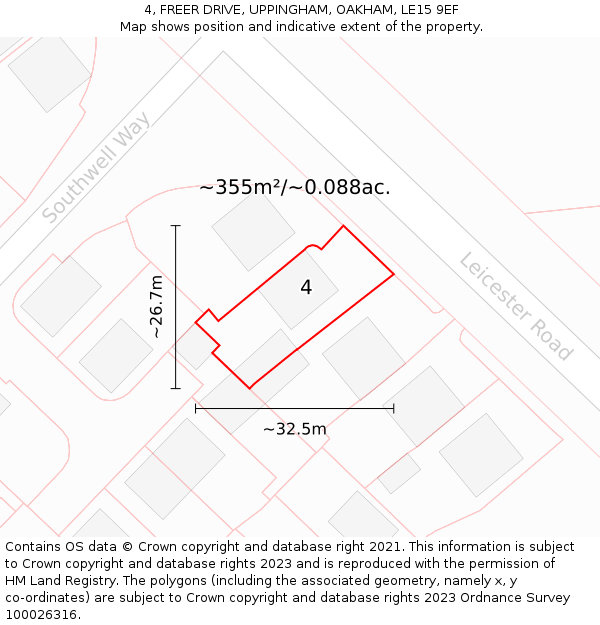 4, FREER DRIVE, UPPINGHAM, OAKHAM, LE15 9EF: Plot and title map