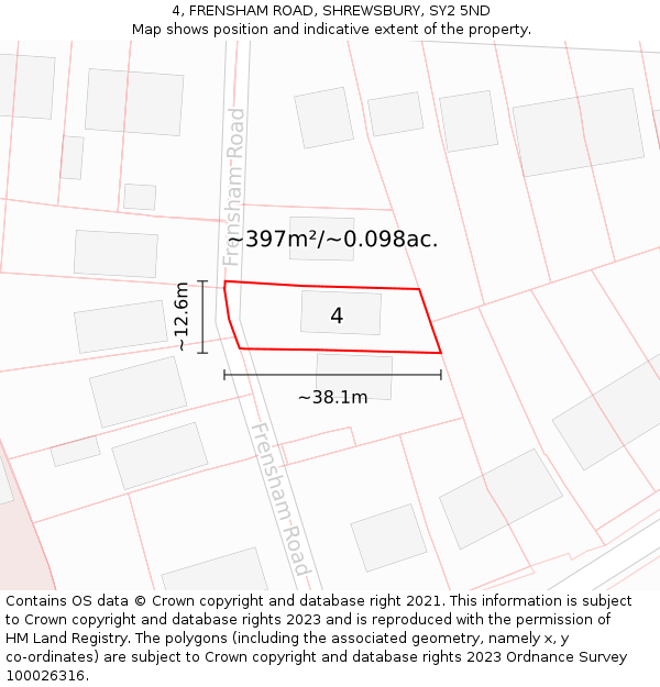 4, FRENSHAM ROAD, SHREWSBURY, SY2 5ND: Plot and title map
