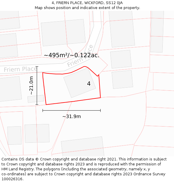 4, FRIERN PLACE, WICKFORD, SS12 0JA: Plot and title map