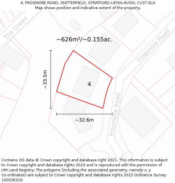 4, FROGMORE ROAD, SNITTERFIELD, STRATFORD-UPON-AVON, CV37 0LA: Plot and title map