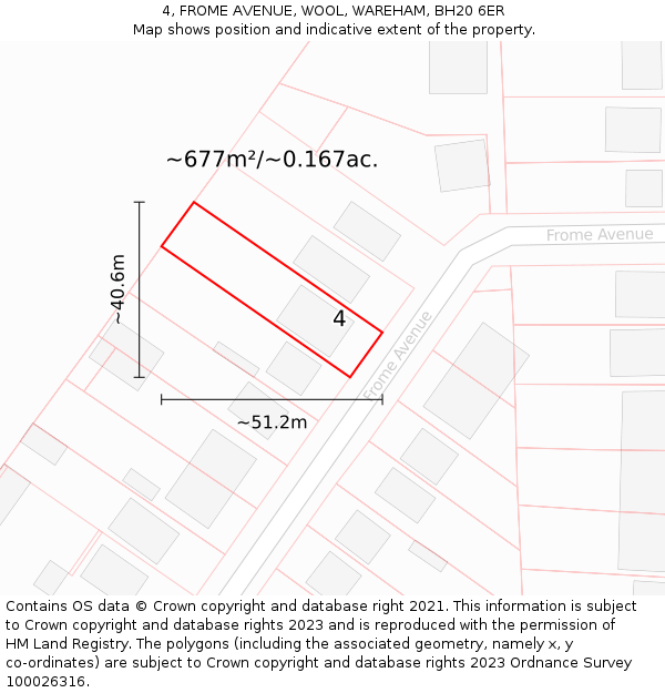 4, FROME AVENUE, WOOL, WAREHAM, BH20 6ER: Plot and title map