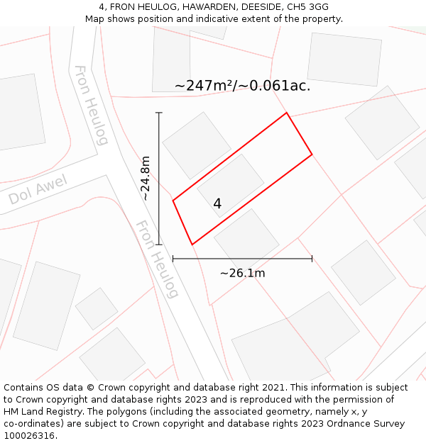 4, FRON HEULOG, HAWARDEN, DEESIDE, CH5 3GG: Plot and title map