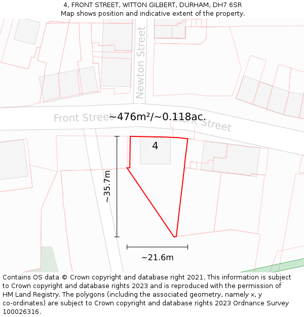 4, FRONT STREET, WITTON GILBERT, DURHAM, DH7 6SR: Plot and title map