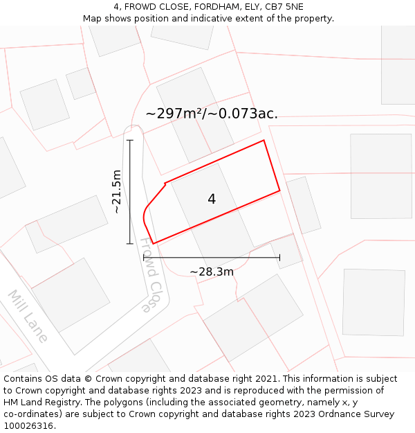 4, FROWD CLOSE, FORDHAM, ELY, CB7 5NE: Plot and title map