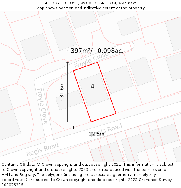 4, FROYLE CLOSE, WOLVERHAMPTON, WV6 8XW: Plot and title map
