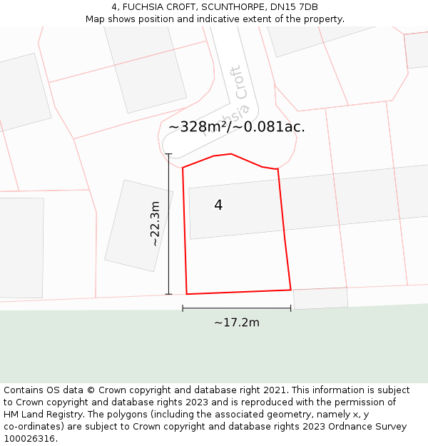 4, FUCHSIA CROFT, SCUNTHORPE, DN15 7DB: Plot and title map