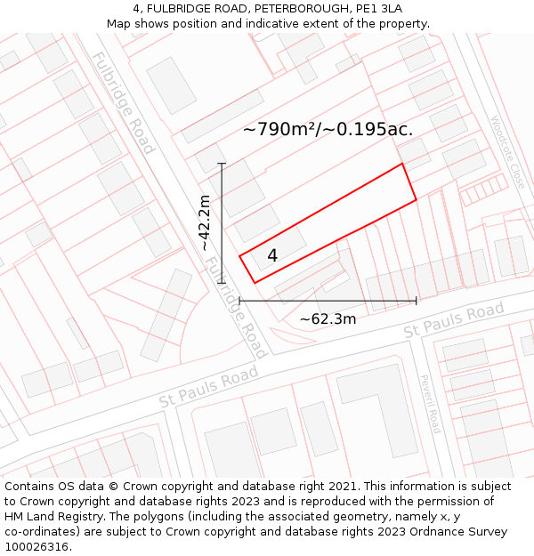 4, FULBRIDGE ROAD, PETERBOROUGH, PE1 3LA: Plot and title map