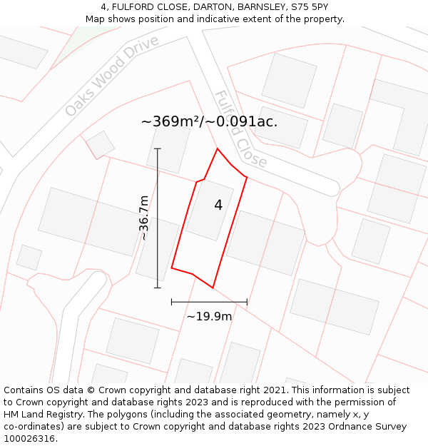 4, FULFORD CLOSE, DARTON, BARNSLEY, S75 5PY: Plot and title map