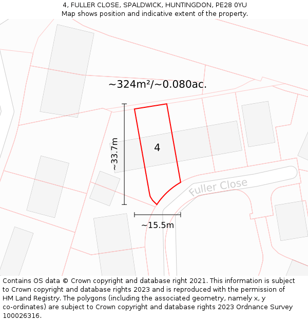 4, FULLER CLOSE, SPALDWICK, HUNTINGDON, PE28 0YU: Plot and title map