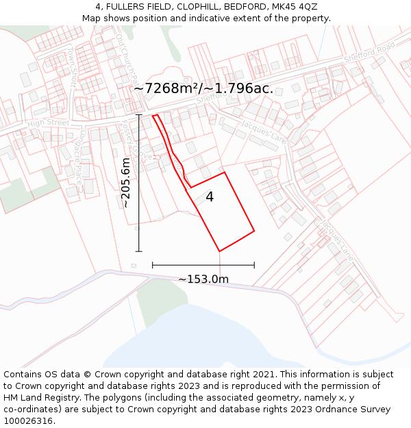 4, FULLERS FIELD, CLOPHILL, BEDFORD, MK45 4QZ: Plot and title map