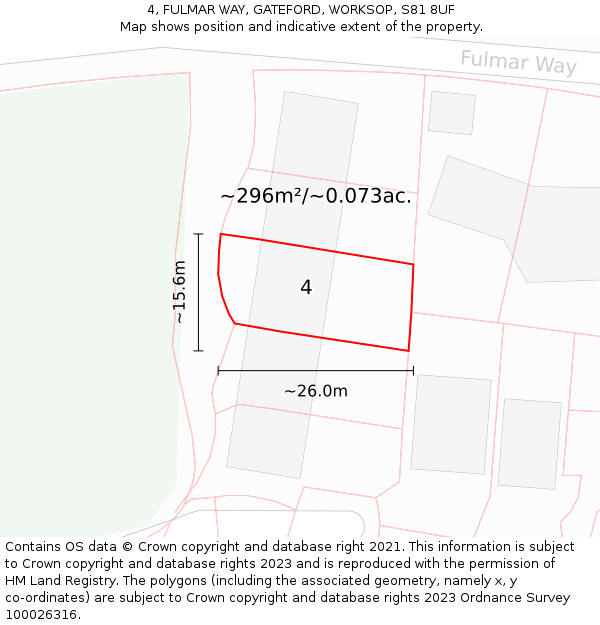 4, FULMAR WAY, GATEFORD, WORKSOP, S81 8UF: Plot and title map