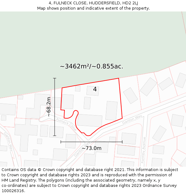 4, FULNECK CLOSE, HUDDERSFIELD, HD2 2LJ: Plot and title map