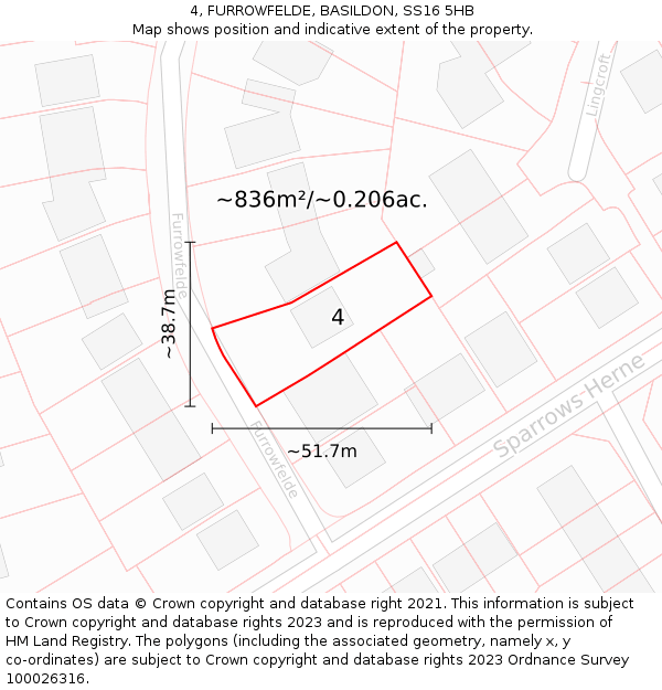 4, FURROWFELDE, BASILDON, SS16 5HB: Plot and title map