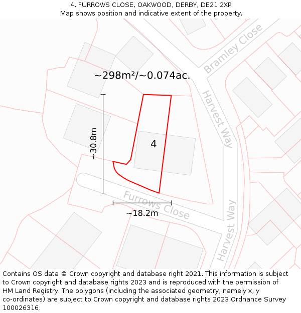 4, FURROWS CLOSE, OAKWOOD, DERBY, DE21 2XP: Plot and title map
