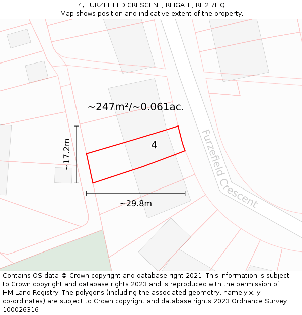 4, FURZEFIELD CRESCENT, REIGATE, RH2 7HQ: Plot and title map