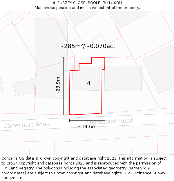 4, FURZEY CLOSE, POOLE, BH14 0BN: Plot and title map