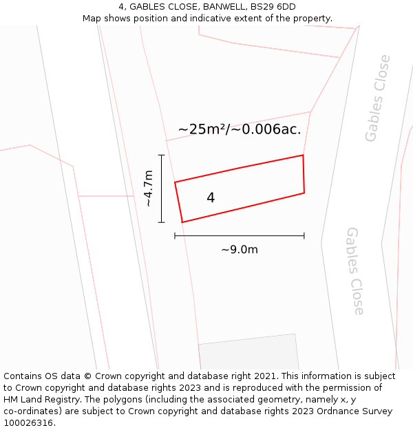 4, GABLES CLOSE, BANWELL, BS29 6DD: Plot and title map