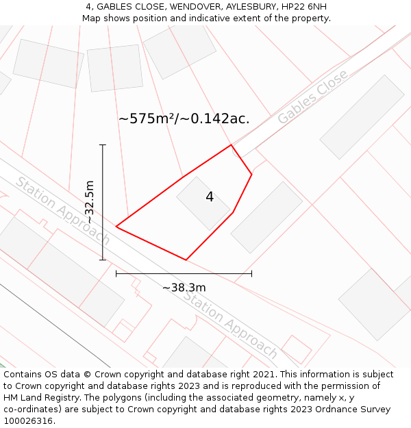 4, GABLES CLOSE, WENDOVER, AYLESBURY, HP22 6NH: Plot and title map
