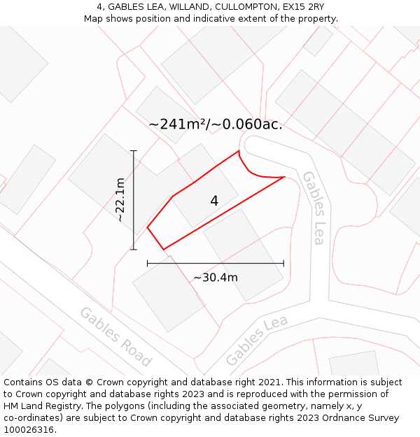 4, GABLES LEA, WILLAND, CULLOMPTON, EX15 2RY: Plot and title map