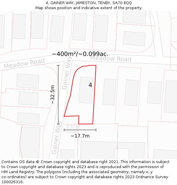 4, GAINER WAY, JAMESTON, TENBY, SA70 8QQ: Plot and title map