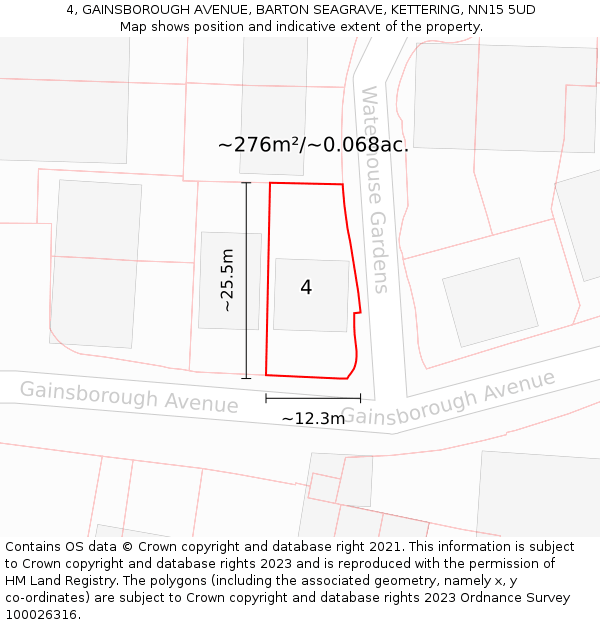 4, GAINSBOROUGH AVENUE, BARTON SEAGRAVE, KETTERING, NN15 5UD: Plot and title map