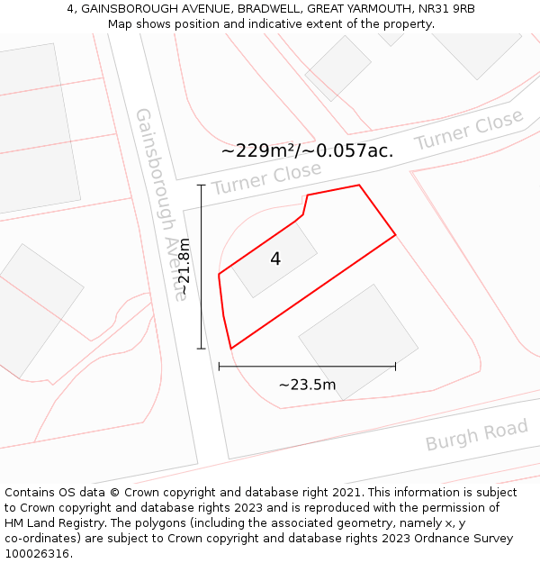 4, GAINSBOROUGH AVENUE, BRADWELL, GREAT YARMOUTH, NR31 9RB: Plot and title map