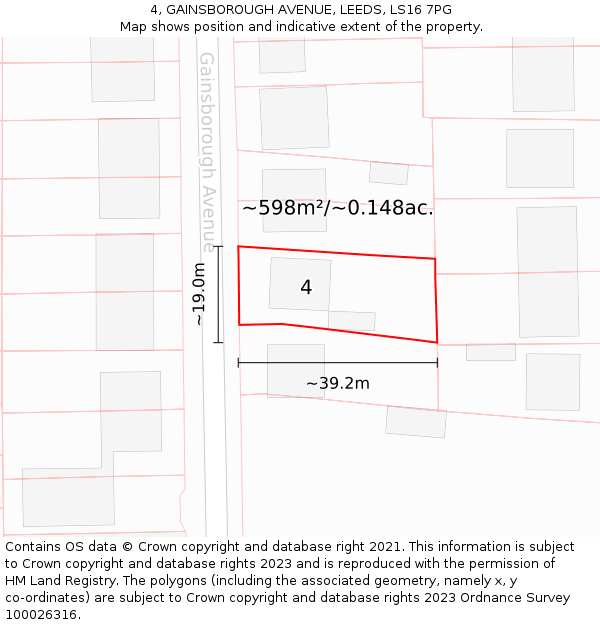 4, GAINSBOROUGH AVENUE, LEEDS, LS16 7PG: Plot and title map