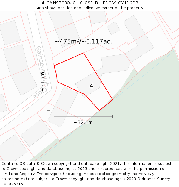 4, GAINSBOROUGH CLOSE, BILLERICAY, CM11 2DB: Plot and title map
