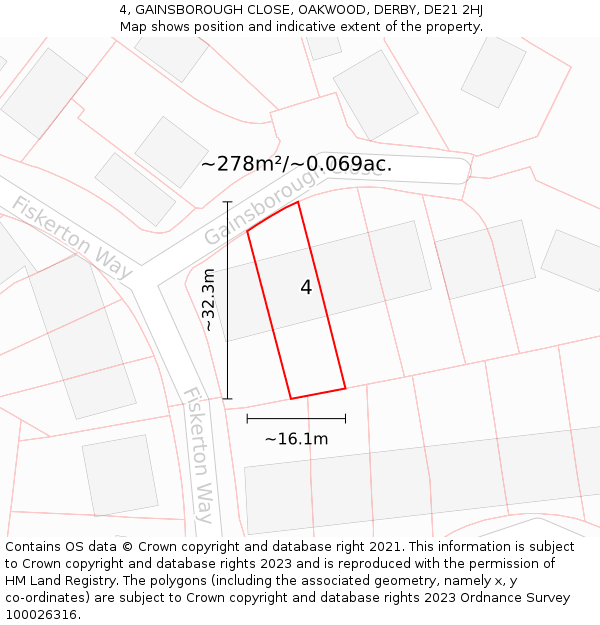 4, GAINSBOROUGH CLOSE, OAKWOOD, DERBY, DE21 2HJ: Plot and title map
