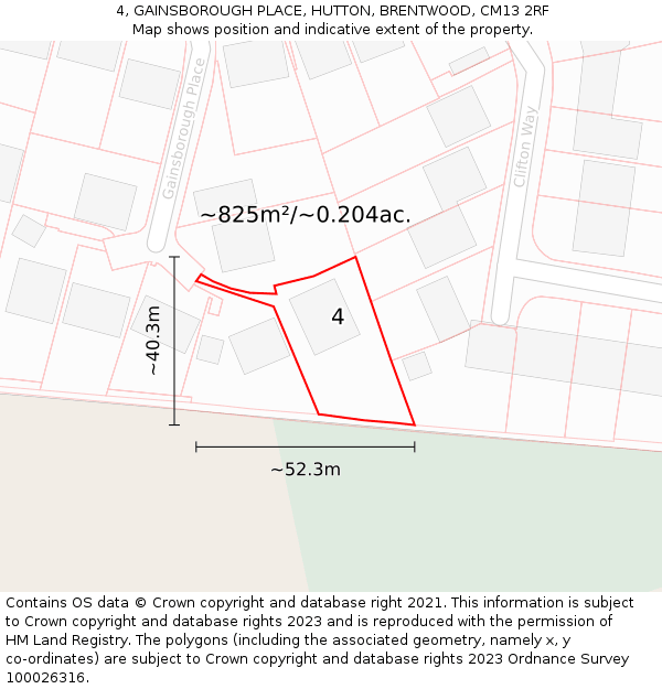4, GAINSBOROUGH PLACE, HUTTON, BRENTWOOD, CM13 2RF: Plot and title map
