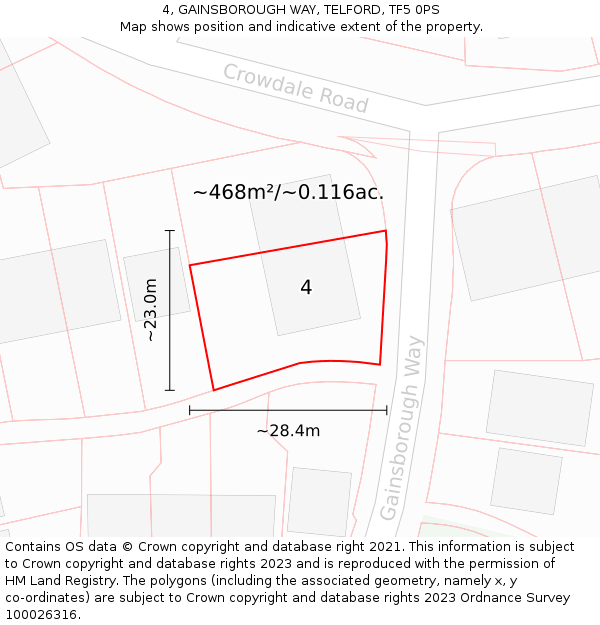 4, GAINSBOROUGH WAY, TELFORD, TF5 0PS: Plot and title map