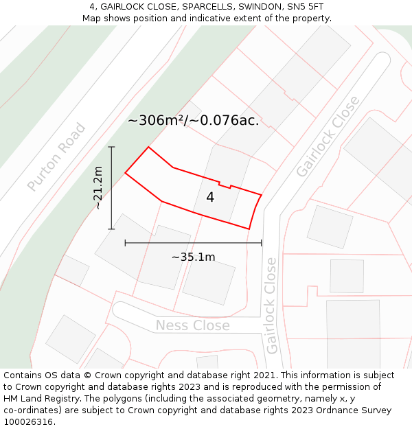4, GAIRLOCK CLOSE, SPARCELLS, SWINDON, SN5 5FT: Plot and title map