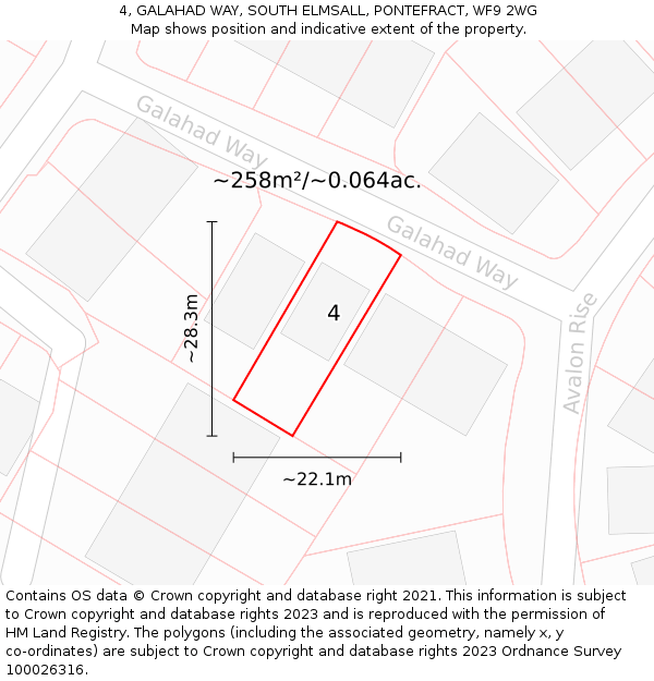4, GALAHAD WAY, SOUTH ELMSALL, PONTEFRACT, WF9 2WG: Plot and title map
