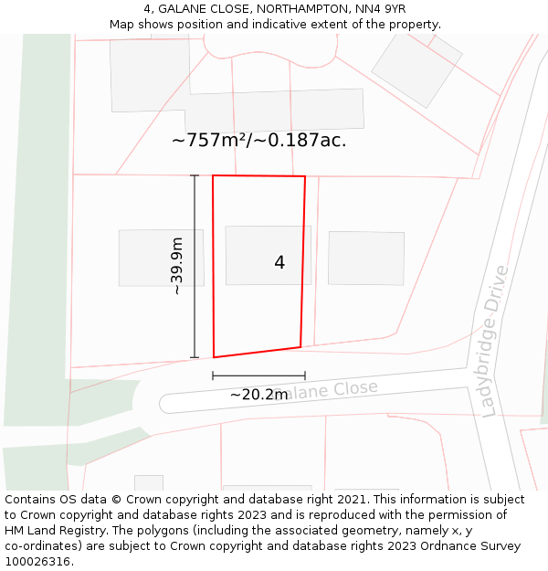 4, GALANE CLOSE, NORTHAMPTON, NN4 9YR: Plot and title map
