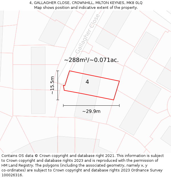 4, GALLAGHER CLOSE, CROWNHILL, MILTON KEYNES, MK8 0LQ: Plot and title map